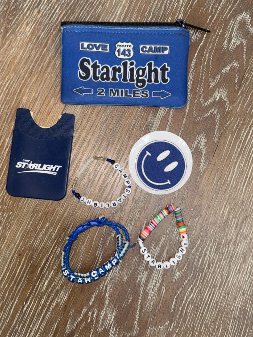 Camp Starlight bracelets, stickers,  phone case bag